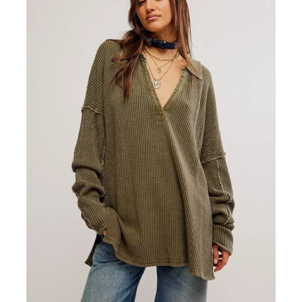 FREE PEOPLE We The Free Travis Polo / Military Olive